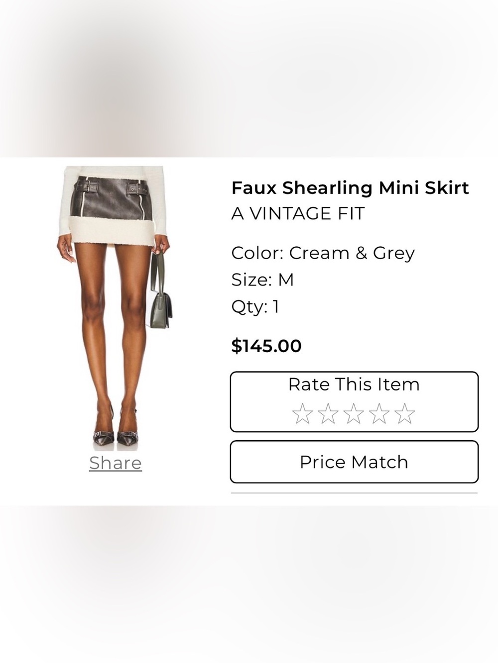 Vintage Cream & Grey Faux Shearling Mini Skirt